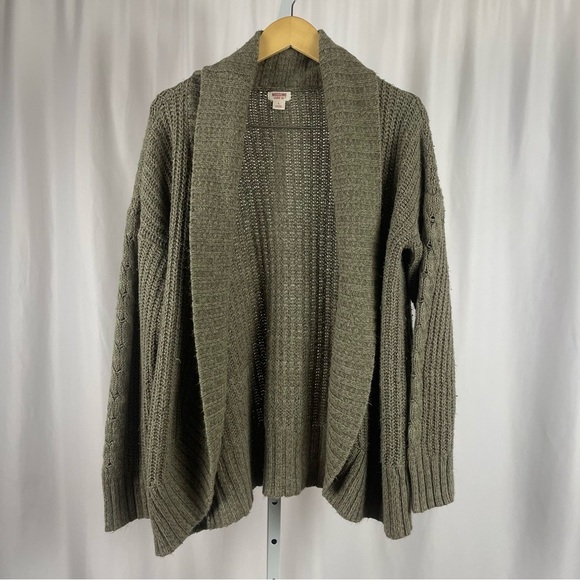 Mossimo Large Olive Green Cable Knit Cardigan Sweater Shawl Collar Boho Grandpa - Picture 1 of 5